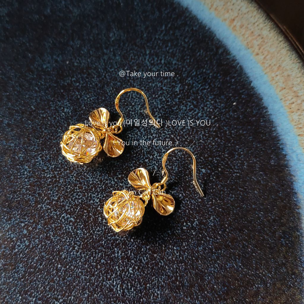 Crystal Golden Bow Earrings