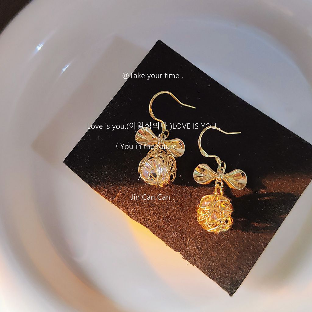 Crystal Golden Bow Earrings