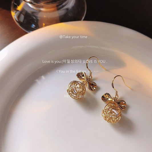 Crystal Golden Bow Earrings